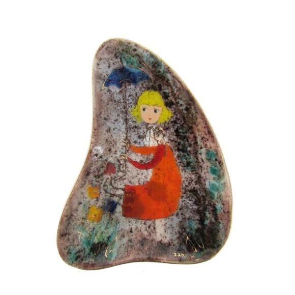 German Pottery Hand painted Girl with Umbrella Wall Hanging by Ker Vitrex - Picture 5 of 10
